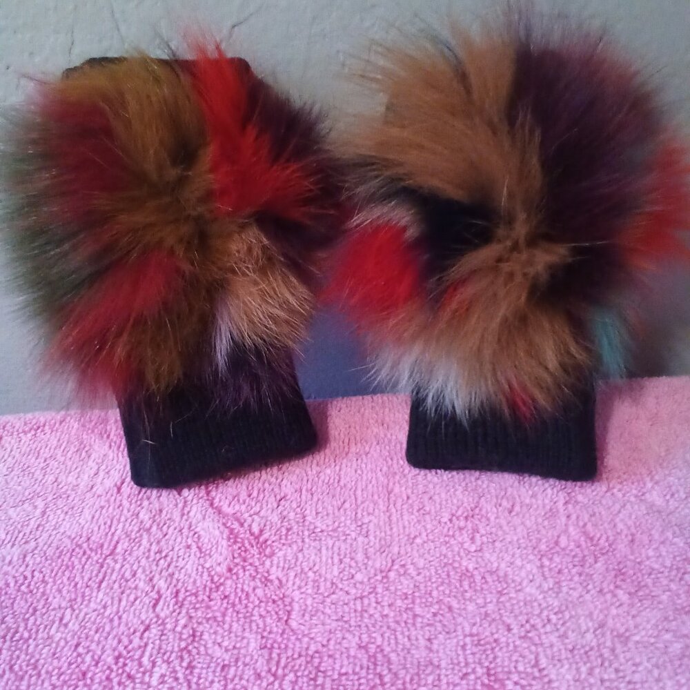 Fox fur colorful jacket and Matching Gloves - Picture 3 of 8